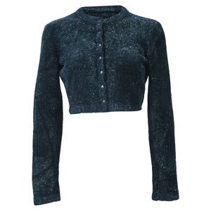 Alaïa Buttoned Glitter Cropped Cardigan in Green Polyamide